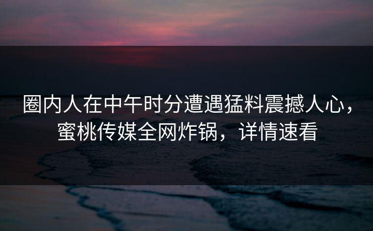 圈内人在中午时分遭遇猛料震撼人心，蜜桃传媒全网炸锅，详情速看