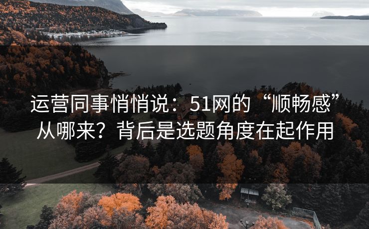 运营同事悄悄说：51网的“顺畅感”从哪来？背后是选题角度在起作用